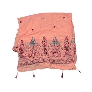 Boho Embroidered Beaded Tassel Scarf cover up sequin Wrap 70x29 Gypsy festival
